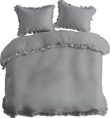 Produktbild von Deco4Home Bettwäsche mit Rüschen | 160x200 | Hellgrau