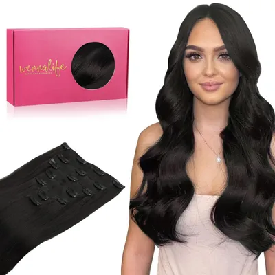 Produktbild von Clip in Extensions Echthaar 50cm 120g 7tlg. Naturschwarz Remy Haarverlängerung