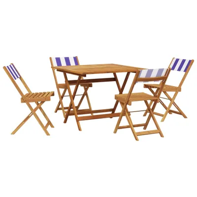 Image de vidaXL Ensemble de jardin 5 pièces tissu et bois massif bleu et blanc