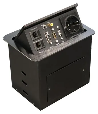 Produktbild von Equip Tischsteckdose CEE7/7 90°->2xRJ45/HDMI/AUX/USB2.0/VGA+