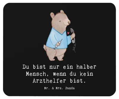 Produktbild von Mr. & Mrs. Panda Mouse Pad Arzthelfer Herz - Schwarz - Geschenk, Krankgeschrieben, Ausbildung, Mauspad, Lustig, Krankenhaus, pc, mousematte, MFA, krank, Spruch, Mousepad