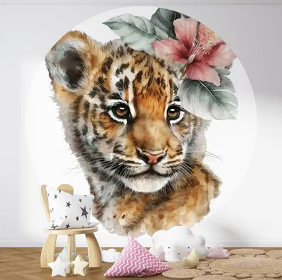 Produktbild von Runde Tapete / Kreis Kinder - Lumaléa - Baby-Leopard - Premium-Papier 185 g, abwaschbar - Durchmesser 130 cm