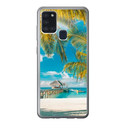 Produktbild von MuchoWow® Handyhülle Schutzhülle Hülle für Samsung Galaxy A21s Strand - Palme - Meer Silikon Softcase Handy Hülle - Hartschale