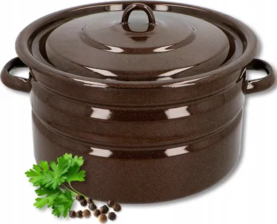 Produktbild von Kuketo | Emaille Kochtopf 16 L – 32 cm Großer Brauner Topf Mit Cremefarbenem Innenraum – Hoch, Robust & Für Induktion & Gas Geeignet