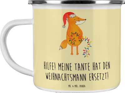 Produktbild von Mr. & Mrs. Panda Teetasse Tante Weihnachten - Gelb Pastell - Geschenk, Emaille Becher, Geschenke, Liebe, Haferl, Teebecher, Pott, Nichte, Tasse, für, Verwandtschaft