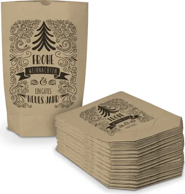 Produktbild von itenga Geschenktüte Frohe Weihnachten und es Jahr 17x26cm braun schwarz - 50 Tüten