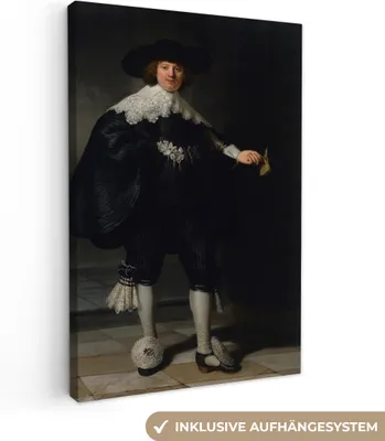 Produktbild von MuchoWow® - Leinwandbilder - Das Hochzeitsbildnis von Marten Soolmans - Rembrandt van Rijn, Wandbild, Wanddeko Bilder Wohnzimmer, 60x90cm