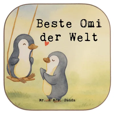 Produktbild von Mr. & Mrs. Panda Untersetzer für Gläser Pinguin Beste Omi der Welt Design - Weiß - Geschenk, Geschenkidee, gläseruntersetzer, Enkelin, Tischuntersetzer, Kaffee, Coaster