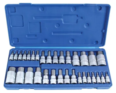 Immagine prodotto di Set-kit di bussole esagonali e inserti  1/4" 3/8" 1/2" ,in Cr-V, 32 pezzi