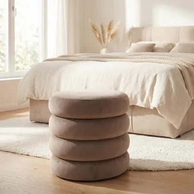 Produktbild von riess-ambiente Runder Polsterhocker VOGUE 40cm champagner greige Truhenhocker Samt mit Stauraum
