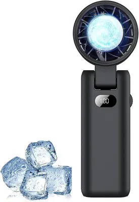 Immagine prodotto di Mini ventilatore USB ricaricabile, 3600 mAh, 100 velocità, ventilatore da esterno pieghevole, per l'ufficio, il campeggio e i viaggi, nero
