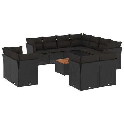 Produktbild von vidaXL 12-tlg. Garten-Sofagarnitur mit Kissen Schwarz Poly Rattan