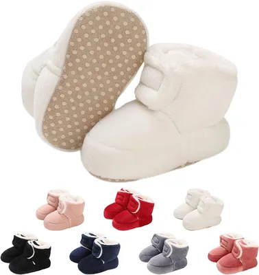 Produktbild von Baby Neugeborene Fleece Bootie, Winter Warme rutschfeste Weiche Sohle Winterschuhe Sock Schuhe Niedlich Einstellbar Krabbelschuhe Prewalker Stiefel für Mädchen Jungen Kleinkind Gr.6-12 Monate