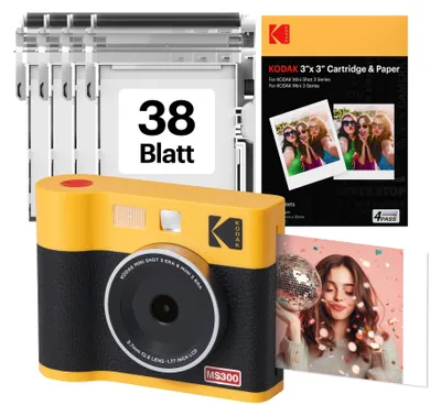 Obrázek produktu pro KODAK Mini Shot 3 ERA, fotoaparát na okamžité snímky, formát 7,6 x 7,6 cm, 38 listů, žlutá barva