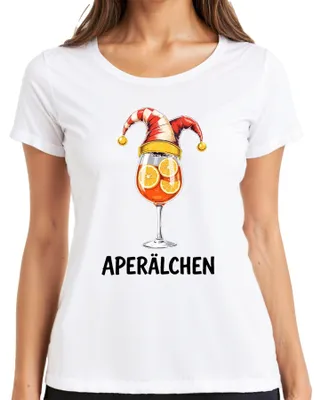Productafbeelding van Aperol Spritz cocktailglas, oranjeschijfjes, grappig dames T-shirt, wit, maat S
