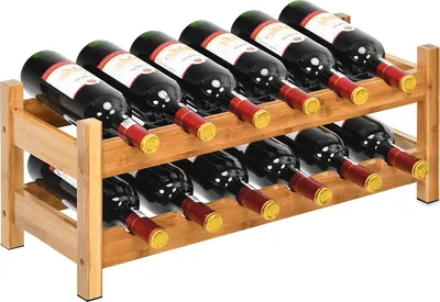 Produktbild von Weinregal Holz, Flaschenregal für 12 Flaschen, Weinstaender 2 Ebenen, Flaschenstaender Flaschenhalter rustikal, Weinflaschenregal 62 x 24 x 25 cm Walnuss