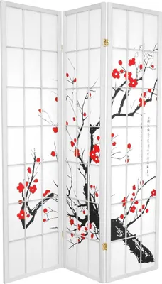 Produktbild von Fine Asianliving Japanische Paravent Raumteiler Shoji Fine Asianliving Japanische Paravent Raumteiler Trennwand B135xH180cm 3 Paneele Weiß - Kirschblüten Raumtrenner Spanische Wand Sichtschutz Trennwand  -