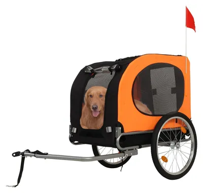 Produktbild von Hundetransportwagen - Fahrradanhänger und Jogger 2-in-1 - Für mittelgroße/große Hunde - Bis 40 kg - Belüftete, wasserdichte Kabine - Zusammenklappbarer Stahlrahmen - Orange