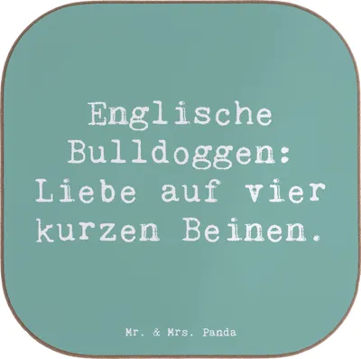 Produktbild von Mr. & Mrs. Panda Tischuntersetzer Spruch Englische Bulldogge Liebe - Meeresbrise - Geschenk, Untersetzer Gläser, bedingungslose, Getränkeuntersetzer, Hunderasse, Coaster