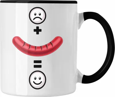 Produktbild von Trendation - Wurst Tasse Geschenk für Griller Wurst  :( + Wurst = :) Lustige Geschenkidee Geburtstag (Schwarz)
