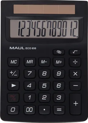 Image de Calculatrice de bureau MAUL ECO 650 Affichage LCD 1 ligne, 12 chiffres Solar 14.5 x 10.4 x 3.3 cm noir