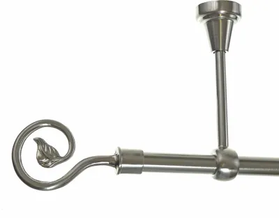 Produktbild von Gardinenstange Set Edelstahl Look Metall Ø 16mm zur Deckenträger 1-lauf Kringel Blatt, Länge wählbar H14 E20