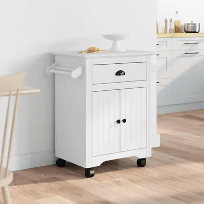Produktbild von Servierwagen mit Stauraum, weiß und braun, aus Kiefernholz, 72x45x80 cm