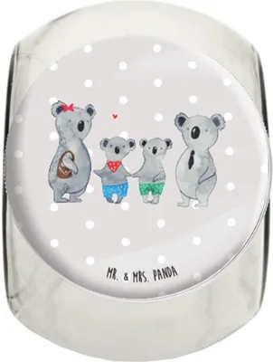 Produktbild von Mr. & Mrs. Panda Bonboniere Koala Familie zwei L 870ml - Grau Pastell - Geschenk, Zusammen, Vorratsdose, Bruder, Vorratsglas, Kaffeedose, Glas, Süßigkeitenglas, Koalabär