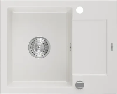 Immagine prodotto di Mexen Enzo lavello in granito 1 vasca con scolapiatti 576 x 465 mm, bianco, sifone cromato - 6506571005-20