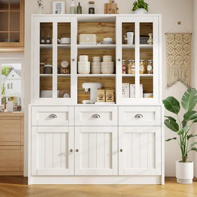 Produktbild von Flieks Küchenschrank Hochschrank mit Akryl-Schranktüren, 140x40x175 cm, Aufbewahrungsschrank Badezimmerschrank, Sideboard weiß