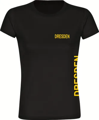 Produktbild von multifanshop Damen T-Shirt - Dresden - Brust & Seite, schwarz, Größe XXL
