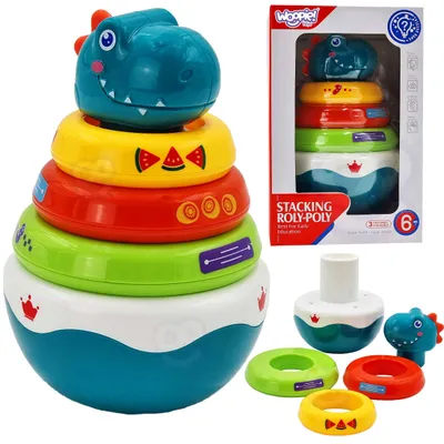 Image de WOOPIE BABY : Jouet sensoriel dinosaure, puzzle pyramide pour bébés
