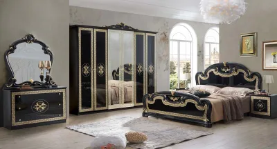 Produktbild von Barock Schlafzimmer-Set Paola in Schwarz/Gold 6-Teilig 6-Türig