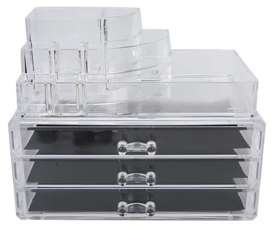 Image de Boîte de rangement transparente en acrylique pour cosmétiques
pour le bureau, avec tiroir