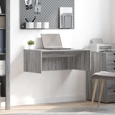 Produktbild von Wandschreibtisch, grau, Sonoma, 80 x 45 x 30 cm, Holz, Computer-Schreibtisch für Schlafzimmer, Wohnzimmer, Arbeitsplatz, Arbeitszimmer, Computertische