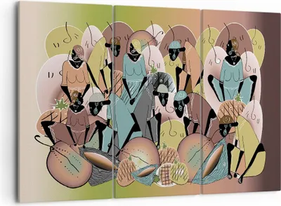Produktbild von Bild auf Leinwand - Leinwandbild - 3 Teile - Afrikanisch Grafik Frauen - 105x70cm - Wand Bild - Wanddeko - Wandbilder - Leinwanddruck - Bilder - Wanddekoration - Leinwand bilder - CE105x70-4555