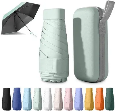 Obrázok produktu pre Unyqoos® Kompaktný mini dáždnik – ultraľahký, odolný voči vetru a vode, ochrana pred UV žiarením (SPF 50), 6 vystužených kovových výstuh, rukoväť z hliníkovej zliatiny, vrátane ochranného obalu, dostupné v rôznych farbách