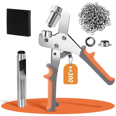 Ösenzange mit 100 Ösen Ø10mm für Planen, Stoffe, Orange