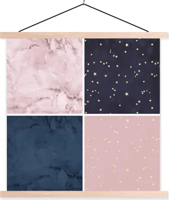 Produktbild von MuchoWow® Textilposter Marmor - Sterne - Rosa - Blau 120x120 cm mit holzfarbenen Rahmen - Textil-Poster