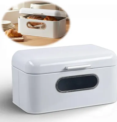 Produktbild von LS-LebenStil Vintage Brotkasten Weiß 30cm Metall Retro Brotbox mit Deckel Griff Aufbewahrungskorb Aufbewahrungsbox Brotkorb zum Frischhalten