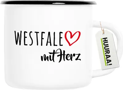 Produktbild von Huuraa Emaille Tasse Westfale mit Herz 300ml Vintage Campingbecher Geschenkidee