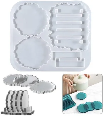 Produktbild von Ibenzoa® Silikon-Gießformen-Set für Epoxidharz-Untersetzer & Tabletts – hochwertiges, flexibles Silikon mit Untersetzerhalter für DIY-Kreativprojekte