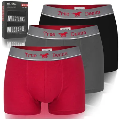 Obrázek produktu pro MUSTANG Pánské boxerky 3 ks Bavlněné spodní prádlo Šedá Černá Červená Mix Velikost L