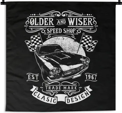 Produktbild von MuchoWow® Wandteppich Wandbehang Mancave - Auto - Flagge - Retro 90x90 cm Tapisserie Dekoration Wandtuch - Wandaufhänger