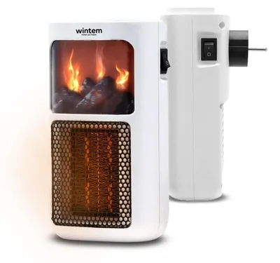 Immagine prodotto di Riscaldatore portatile Wintem, dimensioni 18,5 x 9,5 x 7 cm, 400 W, effetto camino, illuminazione LED confortevole