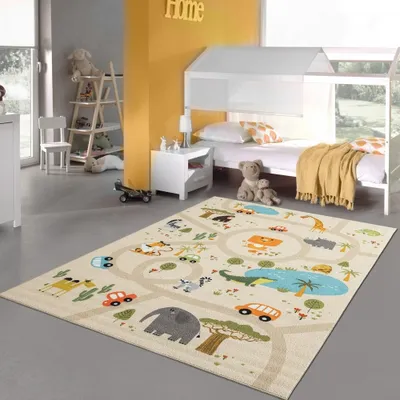 Obrázek produktu pro Dětský koberec Hrací koberec Safari / ulice protiskluzový béžový velikost - 140 x 200 cm