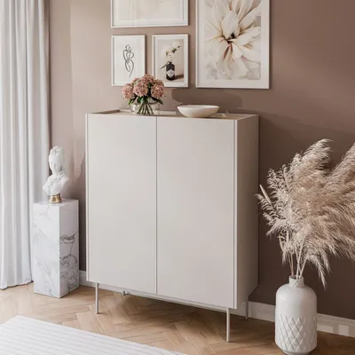 Produktbild von Kommode ESSENCE 2-türig, grifflos, Eiche Linea, 122 cm hoch, 97 cm breit, 37 cm tief
