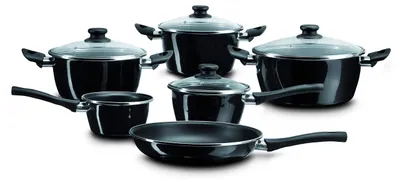 Kochgeschirr-Set, Stahl, 3 Töpfe, 2 Kasserollen, 1 Pfanne