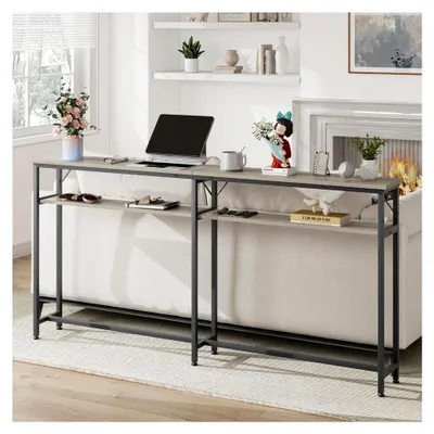 Produktbild von Konsolentisch, Schmaler Sofatisch mit 2 Ablagen, 180 x 20 x 99 cm für Flur, Wohnzimmer, Schlafzimmer