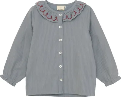 Produktbild von EN FANT Kinder Mädchen Bluse Blusenshirt Shirt mit 5-Knopf-Form Rundhals Stickereien Rüsschen 100% Baumwolle Regular fit